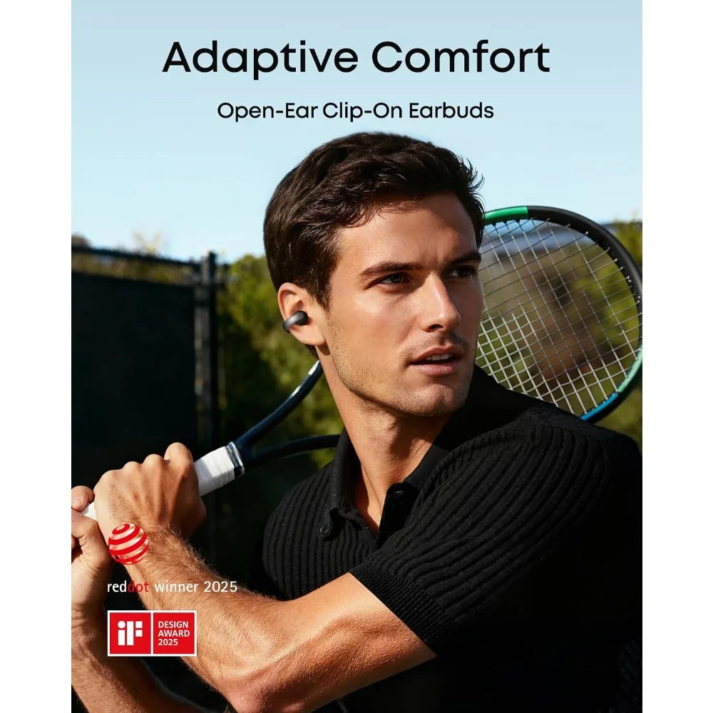 Open-Ear Clip-On Headphones with Clear Calls, Comfortable Fit and Powerful Bass