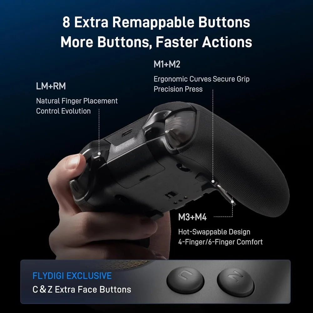 PC Controller with Advanced Joysticks, 3ms Latency, 8 Remappable Buttons, Vibration, 1000mAh Battery, Multi-Connection Options