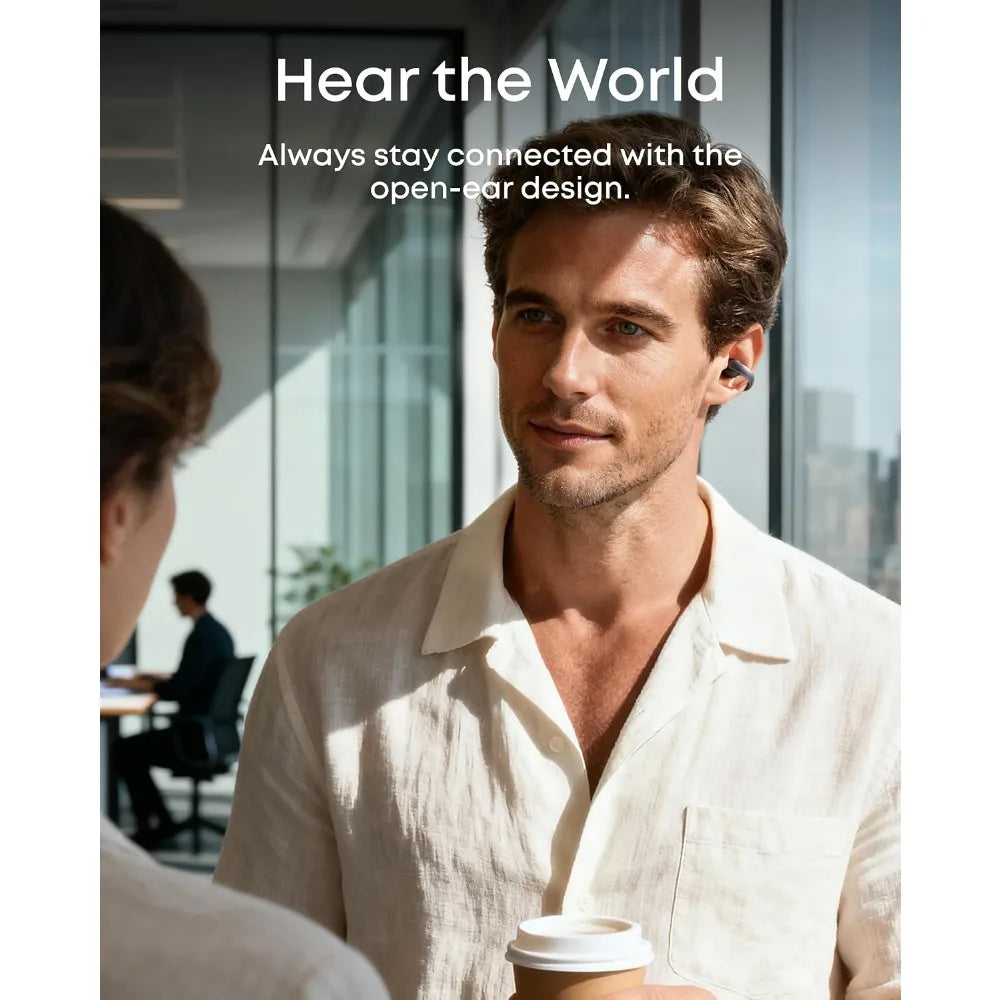 Open-Ear Clip-On Headphones with Clear Calls, Comfortable Fit and Powerful Bass