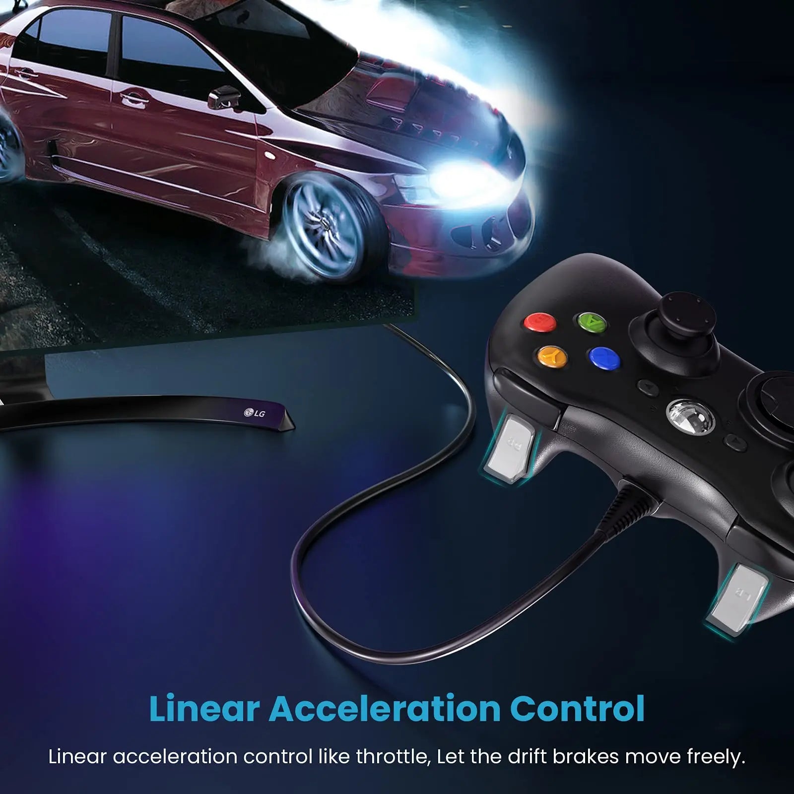 Wired Gamepad For Xbox 360 Game Controller with Dual-Vibration Turbo Compatible X box 360/360 Slim and PC Window Joystick