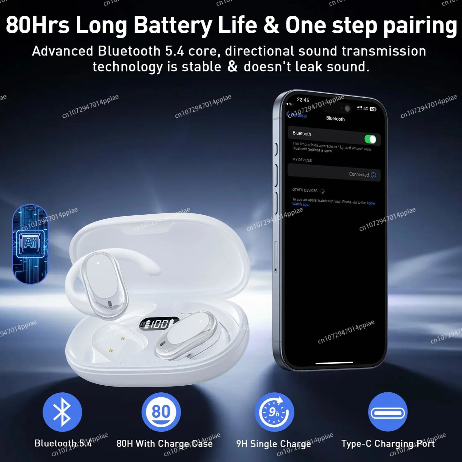 OWS Earphones Over-Ear Open-Ear Wireless Bluetooth Headphones Style Noise Cancellation Rotatable Feature With Mic Portable Audio